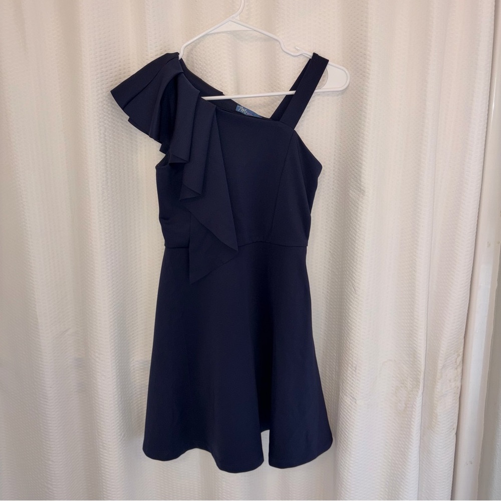 Elegant Girls’ Navy One-Shoulder Dress